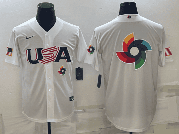 USA 2023 White World Big Logo With Patch Classic Stitched Jersey