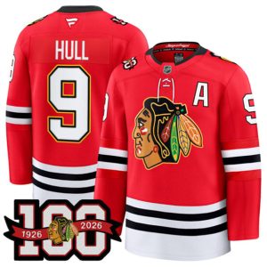 Chicago Blackhawks #9 Bobby Hull Red 2025 Home 100th Anniversary Stitched Jersey