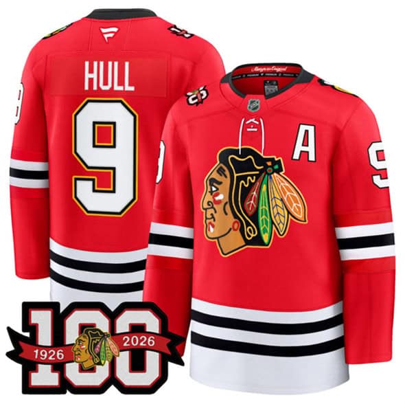 Chicago Blackhawks #9 Bobby Hull Red 2025 Home 100th Anniversary Stitched Jersey