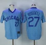 Cubs #27 Addison Russell Blue(White Strip) Cooperstown Throwback Stitched Jersey