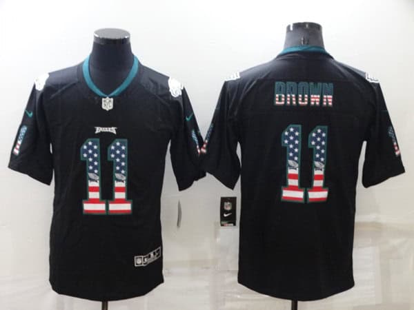 Philadelphia Eagles #11 A. J. Brown Black USA Flag Color Rush Limited Stitched Jersey
