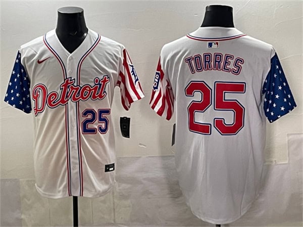 Detroit Tigers #25 Gleyber Torres White 2025 Memorial Day Vapor Premier Limited Stitched Jersey