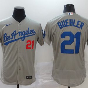 Los Angeles Dodgers #21 Walker Buehler Grey Flex Base Stitched Jersey