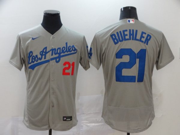 Los Angeles Dodgers #21 Walker Buehler Grey Flex Base Stitched Jersey
