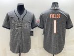 Chicago Bears #1 Justin Fields Gray With Patch Cool Base Stitched Baseball Jersey