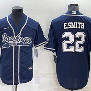 Dallas Cowboys #22 Emmitt Smith Navy Cool Base Stitched Baseball Jersey