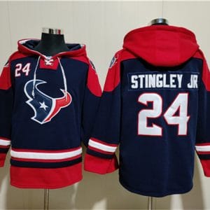 Houston Texans #24 Derek Stingley Jr. Navy Ageless Must-Have Lace-Up Pullover Hoodie