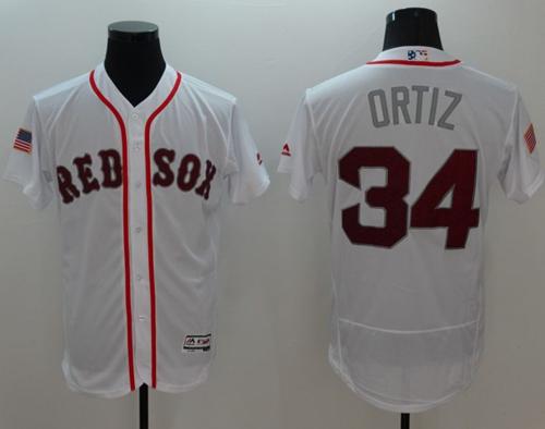 Red Sox #34 David Ortiz White Fashion Stars Stripes Flexbase Authentic Stitched Jersey