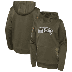 Youth Seattle Seahawks 2022 Olive Salute To Service Therma Performance Pullover Hoodie