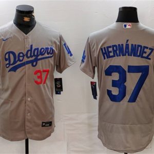 Los Angeles Dodgers #37 Teoscar Hern¨¢ndez Gray Flex Base Stitched Jersey