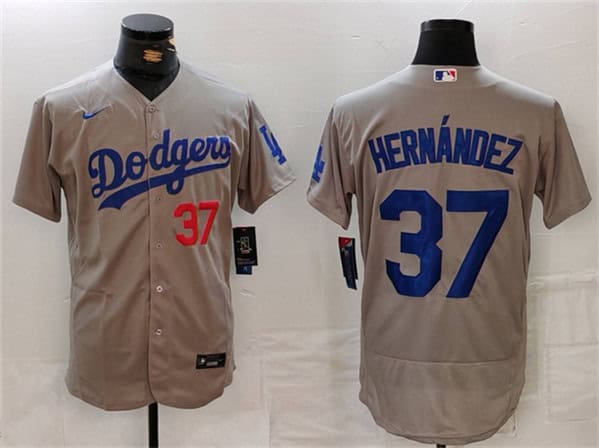 Los Angeles Dodgers #37 Teoscar Hern¨¢ndez Gray Flex Base Stitched Jersey