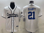 Dallas Cowboys #21 Ezekiel Elliott White With Patch Cool Base Stitched Baseball Jersey