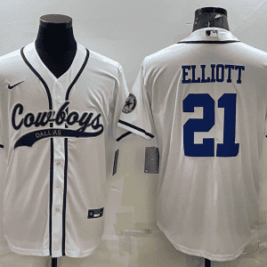 Dallas Cowboys #21 Ezekiel Elliott White With Patch Cool Base Stitched Baseball Jersey