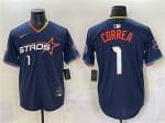 Houston Astros #1 Carlos Correa Navy 2025 City Connect With Texas Patch Limited Stitched Jersey