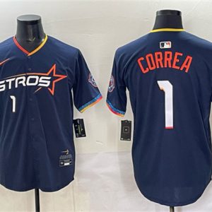 Houston Astros #1 Carlos Correa Navy 2025 City Connect With Texas Patch Limited Stitched Jersey