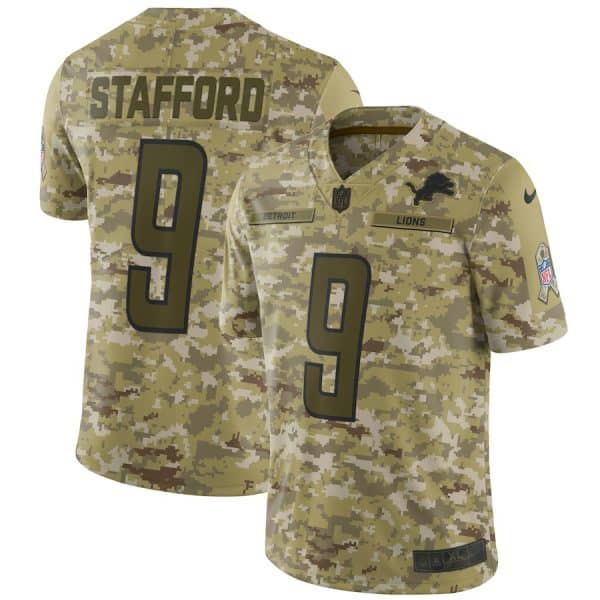 Lions #9 Matthew Stafford 2018 Camo Salute To Service Limited Stitched Jersey