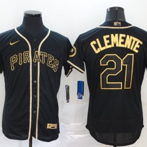 Pittsburgh Pirates #21 Roberto Clemente Black Golden Flex Base Stitched Jersey