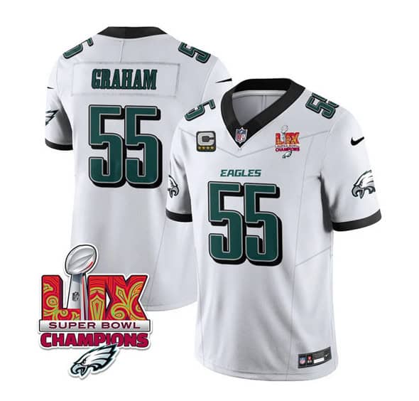 Philadelphia Eagles #55 Brandon Graham White 2025 Eagles Logo Super Bowl LIX Patch And 4-Star C Patch New F.U.S.E. Vapor Limited Stitched Jersey