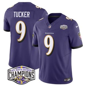 Baltimore Ravens #9 Justin Tucker Purple F.U.S.E. 2024 AFC North Division Champions Vapor Limited Jersey