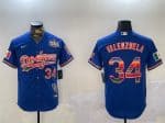 Los Angeles Dodgers #34 Fernando Valenzuela Royal 2024 World Series Mexico California Patch Cool Base Stitched Jersey