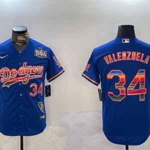 Los Angeles Dodgers #34 Fernando Valenzuela Royal 2024 World Series Mexico California Patch Cool Base Stitched Jersey