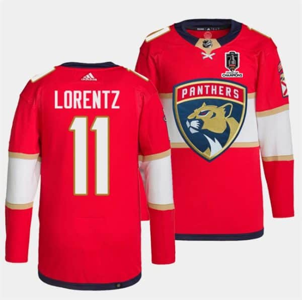 Florida Panthers #11 Steven Lorentz Red Home 2024 Stanley Cup Champions Stitched Jersey