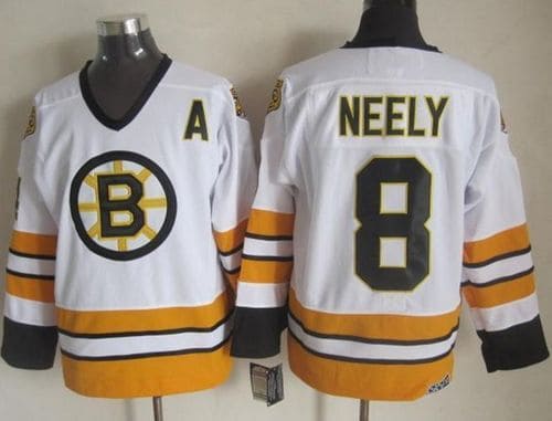 Bruins #8 Cam Neely White Yellow CCM Throwback Stitched Jersey