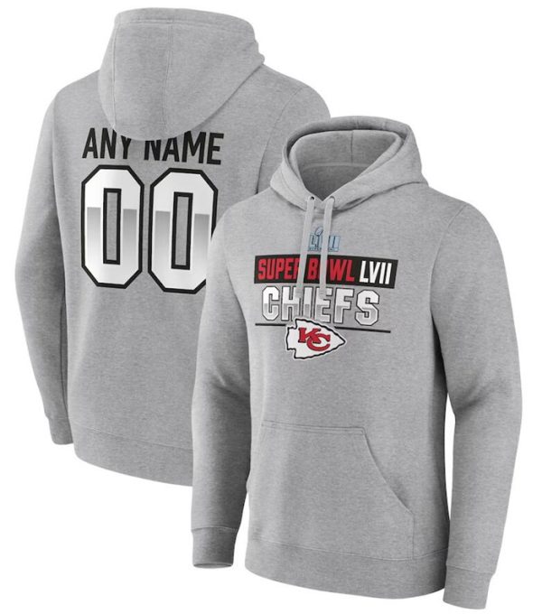 Kansas City Chiefs Active Player Custom Grey Super Bowl LVII Name Number Pullover Hoodie