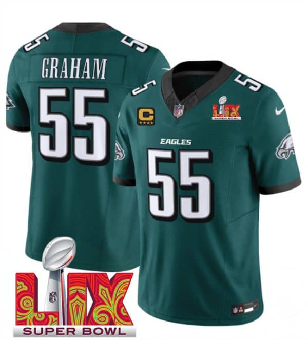 Philadelphia Eagles #55 Brandon Graham Green 2025 Super Bowl LIX Patch And 4-Star C Gold Patch New F.U.S.E. Vapor Limited Stitched Jersey
