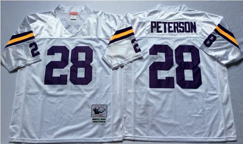 Mitchell And Ness Vikings #28 Adrian Peterson White Throwback Stitched Jersey
