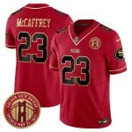 San Francisco 49ers #23 Christian McCaffrey Red F.U.S.E. Golden Gate Bridge Patch Scarlet Vapor Limited Stitched Jersey