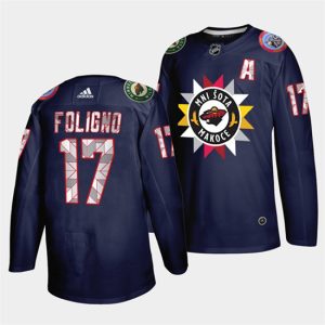 Minnesota Wild #17 Marcus Foligno 2021 22 Navy Native American Heritage Day Stitched Jersey