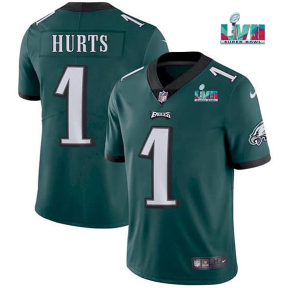 Philadelphia Eagles #1 Jalen Hurts Green Super Bowl LVII Patch Vapor Untouchable Limited Stitched Jersey