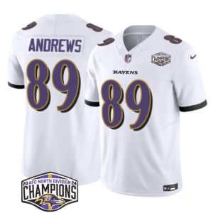 Baltimore Ravens #89 Mark Andrews White F.U.S.E. 2024 AFC North Division Champions Vapor Limited Jersey