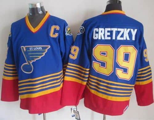 Blues #99 Wayne Gretzky Light Blue Red CCM Throwback Stitched Jersey