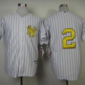 Yankees #2 Derek Jeter White Fashion Gold W Commemorative Retirement Patch Stitched Jersey