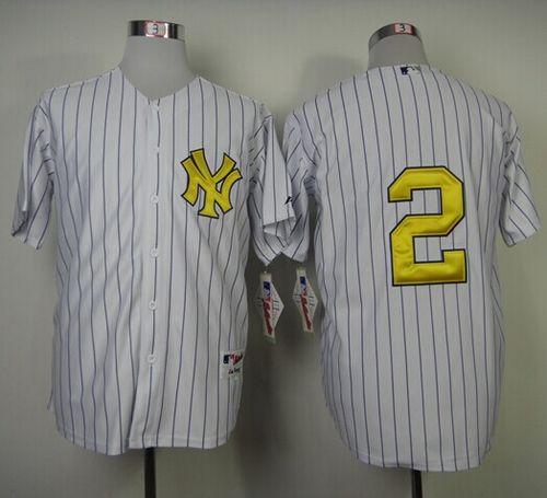 Yankees #2 Derek Jeter White Fashion Gold W Commemorative Retirement Patch Stitched Jersey