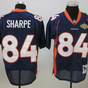 Mitchell Ness Broncos #84 Shannon Sharpe Blue With Super Bowl Patch Stitched Jersey