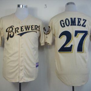 Brewers #27 Carlos Gomez Cream YOUniform Cool Base Stitched Jersey