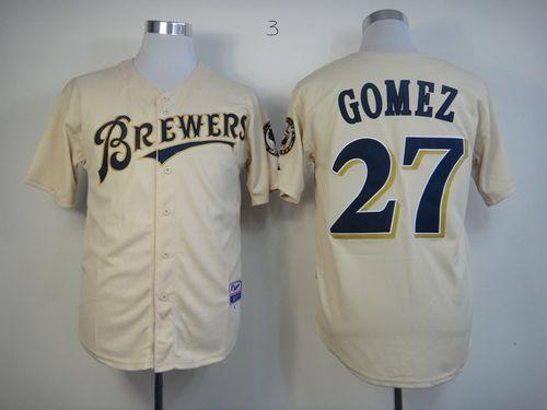 Brewers #27 Carlos Gomez Cream YOUniform Cool Base Stitched Jersey
