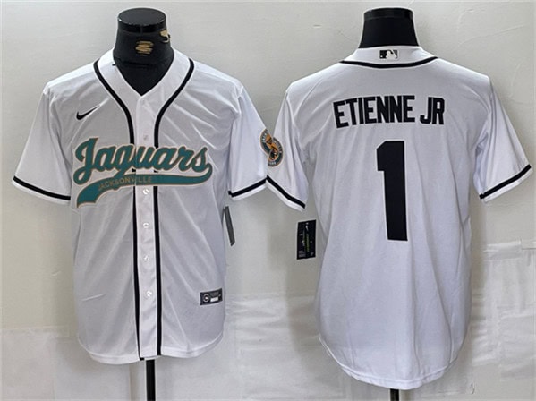Jacksonville Jaguars #1 Travis Etienne Jr. White With Patch Cool Base Stitched Jersey