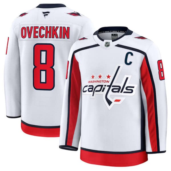 Washington Capitals #8 Alexander Ovechkin White 2024-25 Away Stitched Jersey