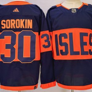 New York Islanders #30 Ilya Sorokin Navy 2024 With Stadium Series Patch Stitched Jersey