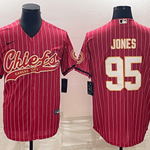 Kansas City Chiefs #95 Chris Jones Red With Patch Cool Base Stitched Baseball Jersey