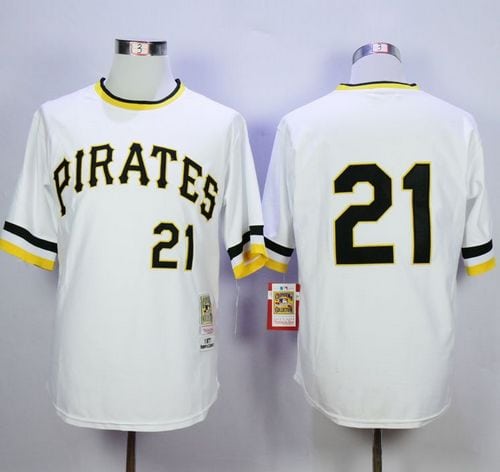 Mitchell And Ness Pirates #21 Roberto Clemente Stitched White Throwback Jersey