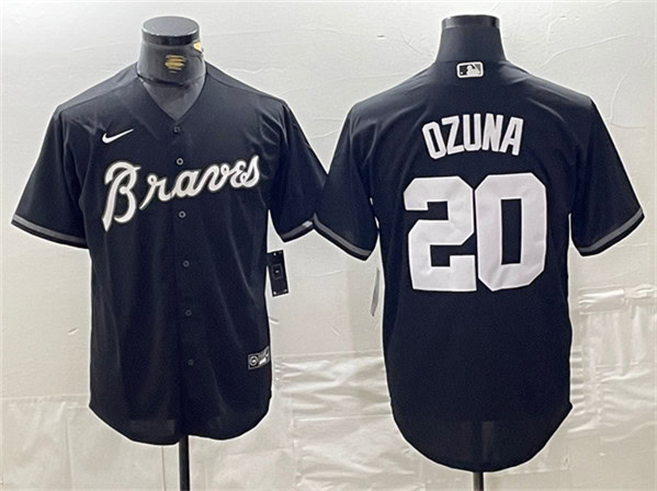 Atlanta Braves #20 Marcell Ozuna Black Cool Base Stitched Jersey