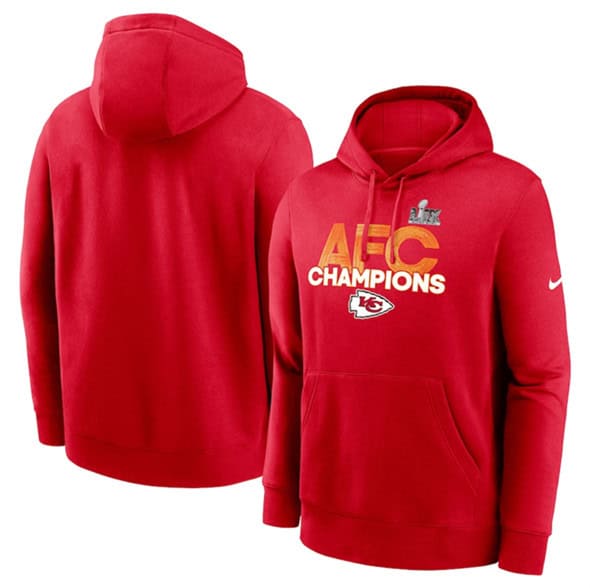 Kansas City Chiefs Red 2024 AFC Champions Fleece Pullover Hoodie