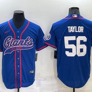New York Giants #56 Lawrence Taylor Blue Cool Base Stitched Baseball Jersey