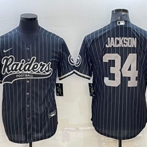 Las Vegas Raiders #34 Bo Jackson Black With Patch Cool Base Stitched Baseball Jersey