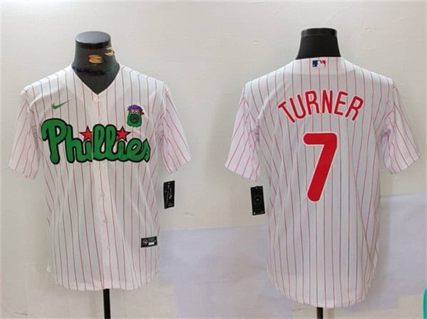 Philadelphia Phillies #7 Trea Turner White Green Cool Base Stitched Jersey